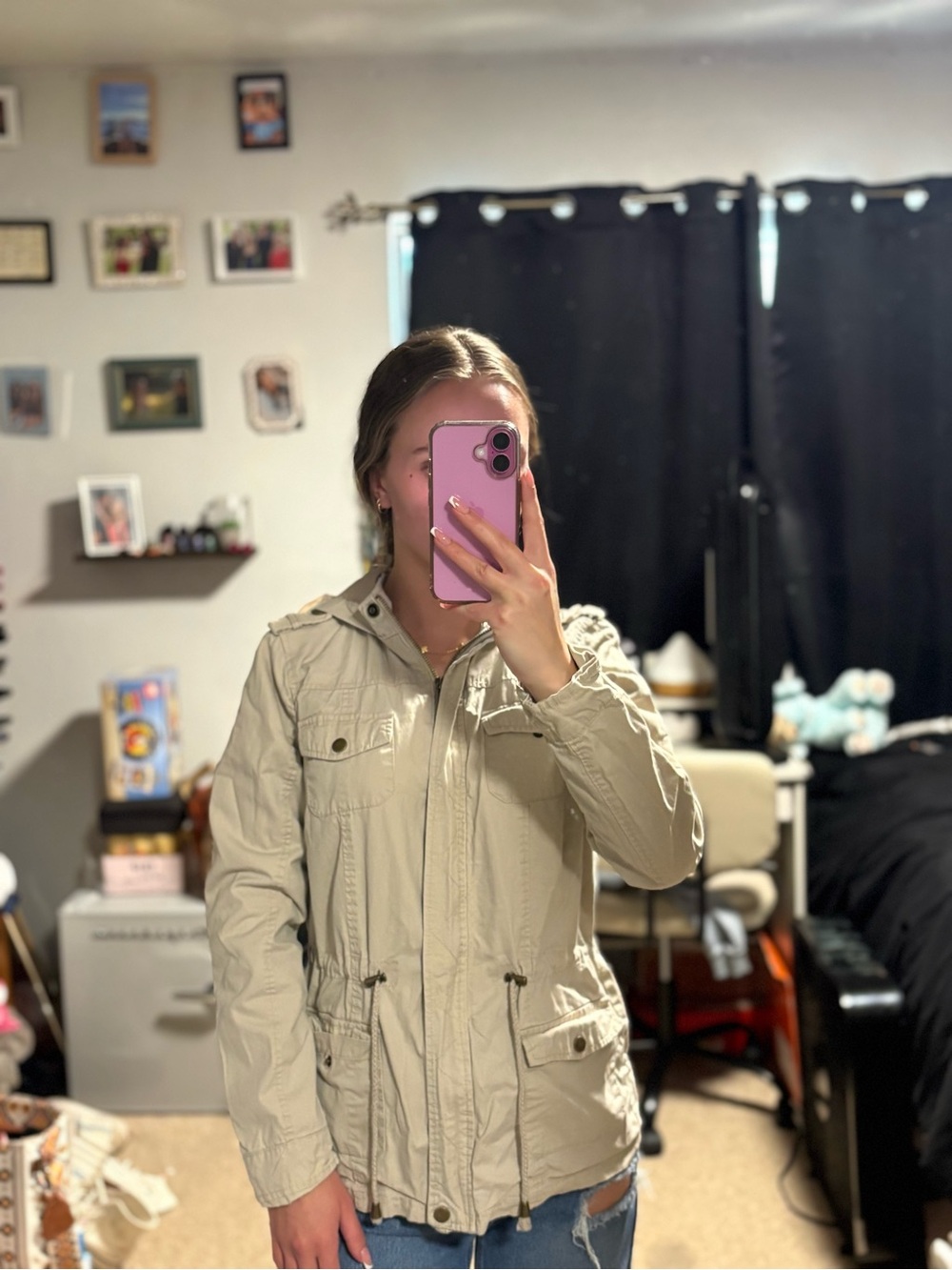 Rue21 Light Beige Utility Jacket with Hood and Drawcord
